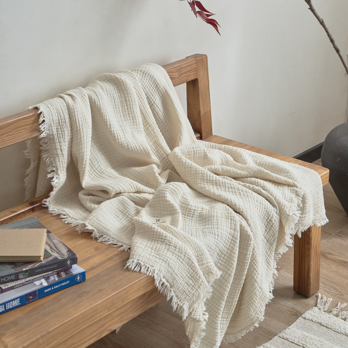 Plaid en coton quatre épaisseurs à franges – photo 7