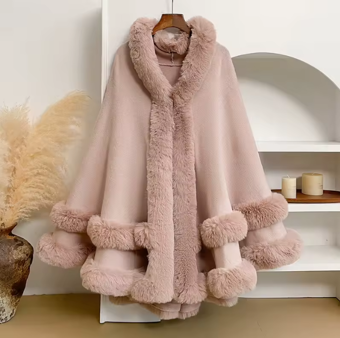 Poncho femme à bordure en fausse fourrure – photo 4