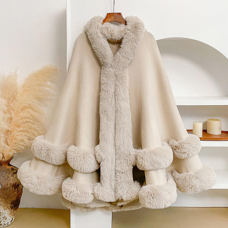 Poncho femme à bordure en fausse fourrure – photo 5