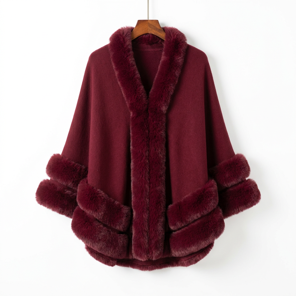 Poncho femme à bordure en fausse fourrure – photo 6